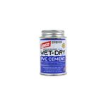 Pegamento cemento PVC Wet Dry azul Lanco de 4 onzas, envase metálico cilíndrico con etiqueta blanca y azul