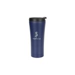 Vaso térmico metálico 16 onzas azul Aquapelli Chef Craft, vista frontal con tapa negra y logotipo plateado