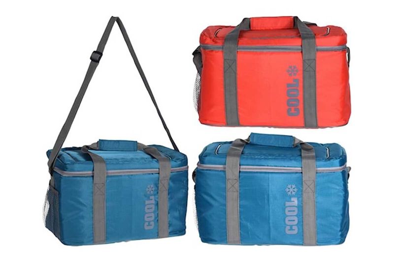 Lonchera de poliéster 16 litros Ribstop colores varios, tres unidades en color rojo y azul con asas y correa