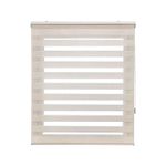 Cortina roller zebra 140x180 cm jaspe white New Space, vista frontal desplegada con franjas horizontales blancas