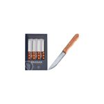 Set de cuchillos 4 piezas Koopman, un cuchillo con mango de madera junto a su caja con el set completo