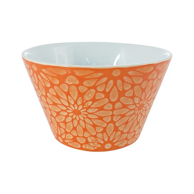 Centro de mesa decorativo 650 ml cerámico naranja Concepts, recipiente cónico con patrones florales blancos