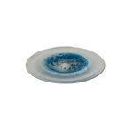Centro de mesa decorativo 36x5 cm vidrio Concepts, vista superior del plato circular con diseño central azul
