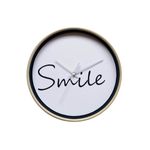 Reloj de pared a batería 30 cm Smile Concepts, vista frontal con fondo blanco y palabra Smile en cursiva negra