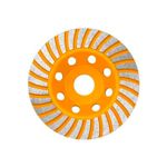Copa diamantada de 5 pulgadas Ingco, vista frontal del disco naranja con segmentos abrasivos plateados