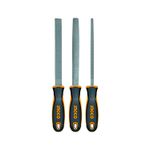 Juego limas para madera de 8 pulgadas 3 piezas Ingco, tres limas con mangos ergonómicos color naranja y negro