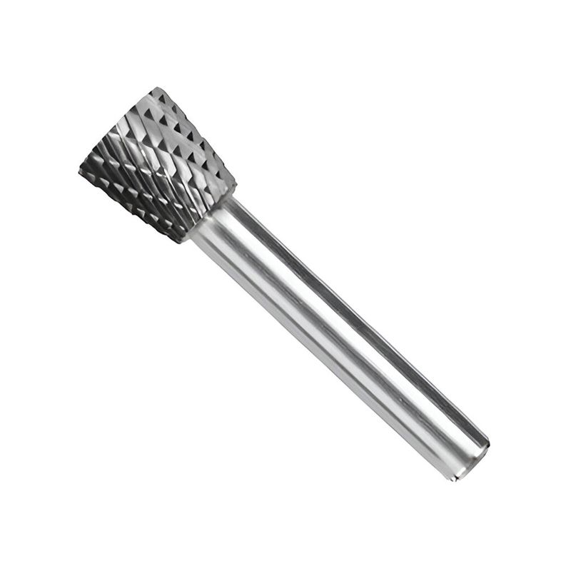 Lima rotativa de tungsteno para mototool cónica invertida de 6 mm Ingco, vista lateral del vástago y cabeza ranurada