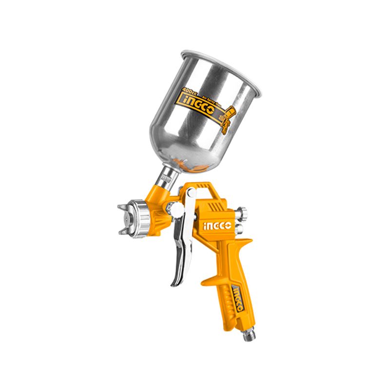 Pistola para pintar 43.5-58 PSI 4.2-7.1 CFM Ingco, cuerpo amarillo con depósito metálico superior