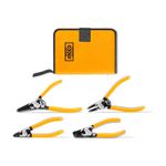 Set alicates Ingco de 5 pulgadas y 4 piezas, cuatro alicates con mangos amarillos y su estuche organizador amarillo