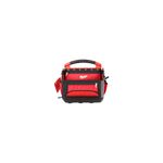 Bolso portaherramientas 15 pulgadas Milwaukee, vista frontal en color rojo y negro con asa superior y bolsillos externos