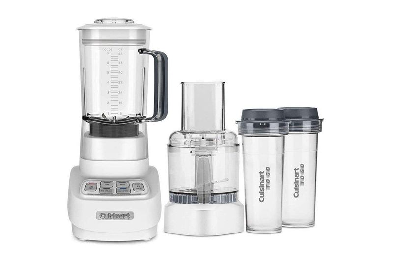 Juego licuadora procesador Velocity Ultra 1 HP 7 piezas Cuisinart, equipo blanco con jarra, procesador y dos vasos de viaje
