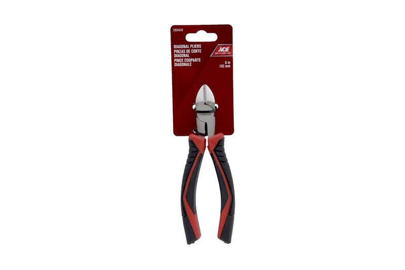 Tenaza grip corte diagonal 6 pulgadas Ace, herramienta en su empaque con mangos rojos y negros