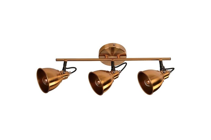 Lámpara de techo reflectora bronce satinado 3L E14 40W Sinsa, vista frontal de los tres focos orientados hacia abajo