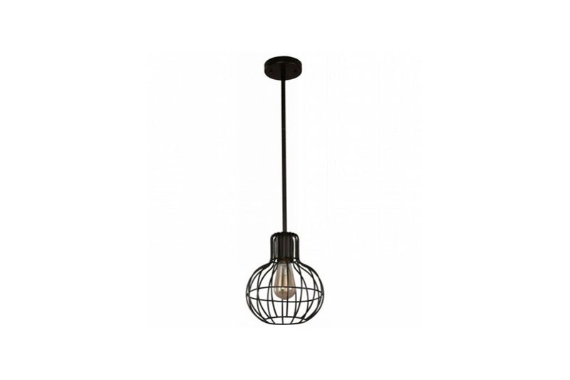 Lámpara colgante chocolate 1L E27 60W Sinsa, vista frontal completa con pantalla de rejilla metálica y bombilla instalada