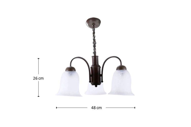 Lámpara de techo chocolate 3L E27 60W Sinsa, con dimensiones indicadas de 26 cm de alto y 48 cm de ancho