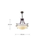 Lámpara de techo chocolate 3L E27 60W Sinsa, vista frontal con dimensiones de 28.5 cm de alto y 40.5 cm de ancho