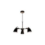 Lámpara colgante negro 3L E27 40W Sinsa, vista frontal con tres pantallas cónicas y cadena de suspensión