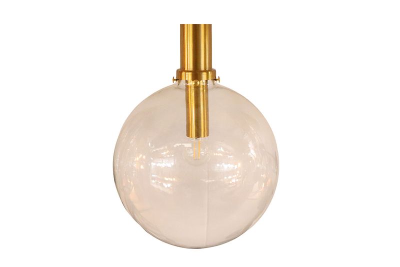 Lámpara de techo bronce dorado 1 L E27 60 W Ikelite, primer plano del globo de vidrio transparente y soporte dorado
