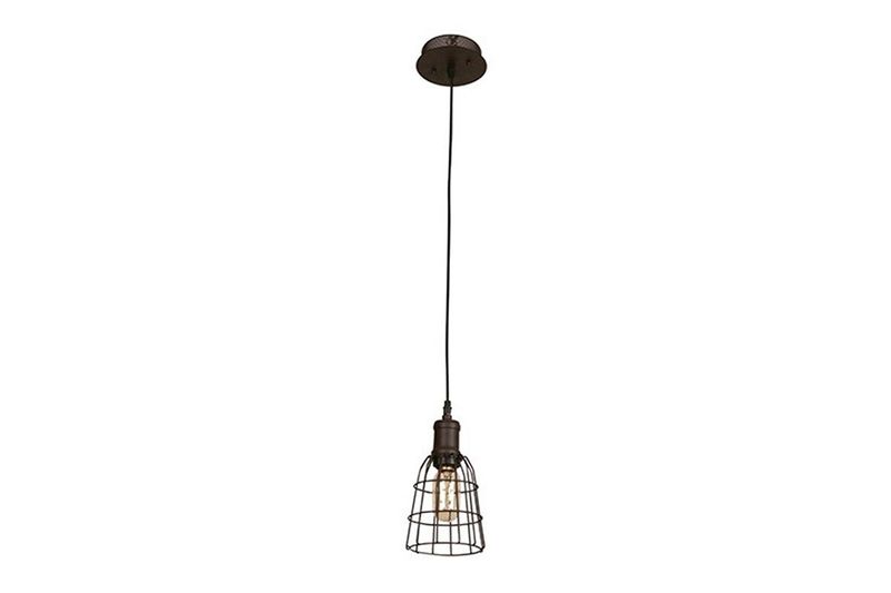 Lámpara de techo chocolate 1 lúmen E27 60 W SINSA, vista frontal completa con cable negro y protector de rejilla metálica