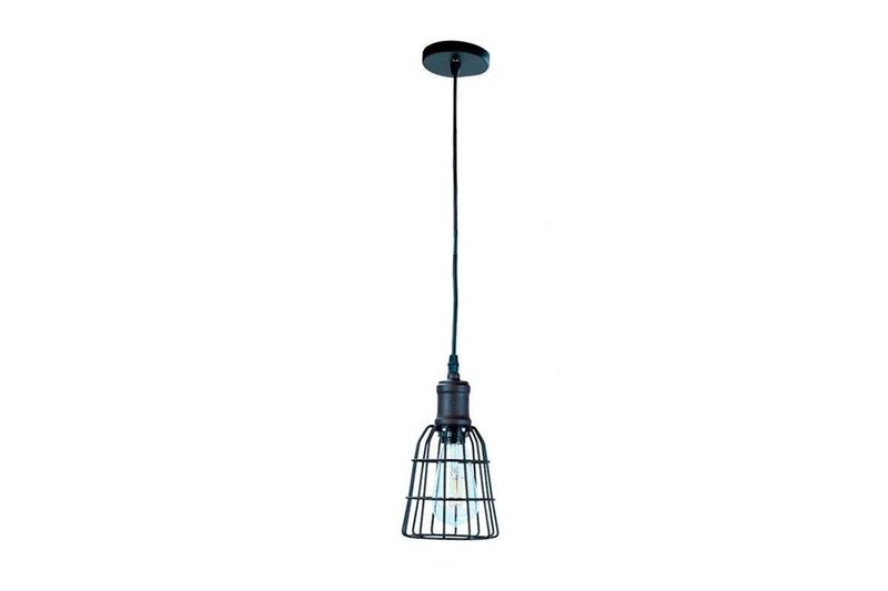 Lámpara de techo chocolate 1 lúmen E27 60 W Sinsa, vista frontal completa con pantalla de rejilla metálica y cable negro