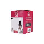 Lámpara de techo chocolate 1 L E27 60 W Sinsa, en su caja roja con ilustración del producto y especificaciones técnicas