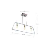 Lámpara de techo chocolate 3L E27 60W Sinsa, diagrama con dimensiones de 64,5 cm de ancho, 12 cm de base y 94 cm de alto