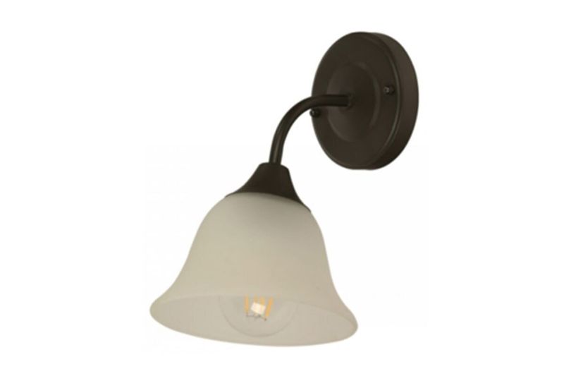 Lámpara de pared chocolate 1 luz E27 40W Ikelite, detalle lateral con pantalla de vidrio blanco opaco y base circular