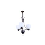 Lámpara colgante negro cepillado 3L E27 60W Sinsa, vista frontal con tres pantallas de vidrio blanco opaco