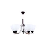 Lámpara colgante níquel satinado 5L E27 60W Sinsa, vista frontal con pantallas blancas y estructura metálica curva