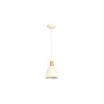 Lámpara colgante blanco 1 luz E27 40 W Ikelite, vista frontal completa con detalle de soporte de madera clara