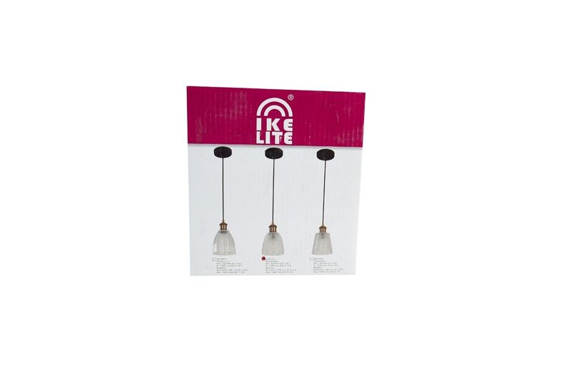 Lámpara colgante negro 1 luz E27 60 W Ikelite, tres unidades exhibidas dentro de su empaque blanco y rojo