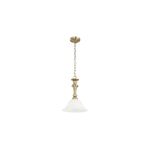 Lámpara colgante bronce antiguo 1L E27 60W Sinsa, vista frontal completa con cadena y pantalla de vidrio blanco