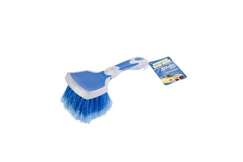 Cepillo azul para interiores de auto de 10 pulgadas Majic, vista lateral con etiqueta colgante azul y amarilla
