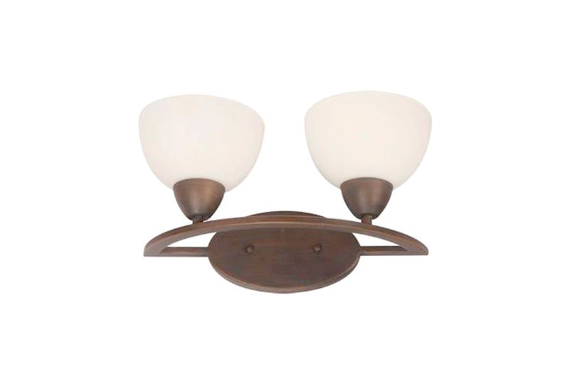 Lámpara pared Eliott chocolate 2 luz E27 60 W Ikelite, vista frontal con pantallas de vidrio blanco opalino