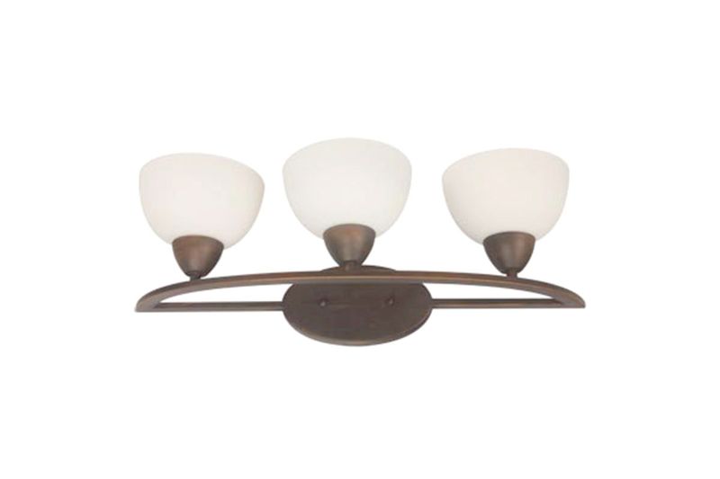 Lámpara de pared Eliott chocolate 3 luz E27 60 W Ikelite, vista frontal con tres pantallas de vidrio blanco opaco