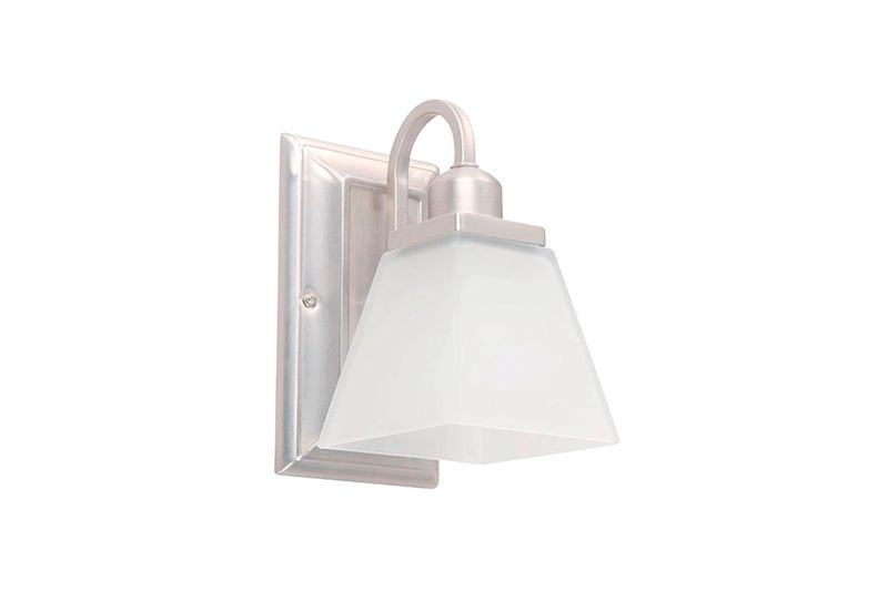 Lámpara pared Naomi níquel satinado 1 luz E27 60 W Ikelite, vista lateral con pantalla de vidrio blanco esmerilado