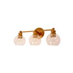 Lámpara de pared bronce/dorado 3 luz E27 40W Designers Lighting, vista frontal con tres pantallas de vidrio transparente