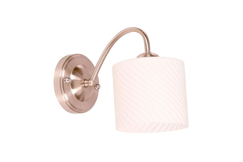 Lámpara pared Elegance níquel satinado 1 luz E27 60W Ikelite, vista lateral con pantalla blanca de textura rizada
