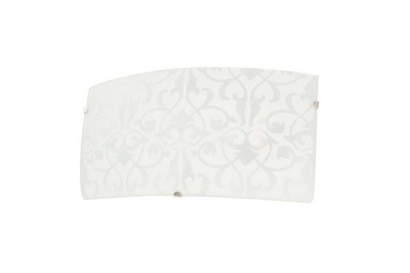 Lámpara plafón pared níquel satinado 1 luz E27 60 W Ikelite, detalle frontal de la pantalla de vidrio blanco con relieves