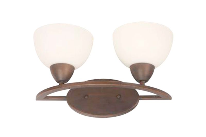 Lámpara pared Eliott chocolate 2 luz E27 60 W Ikelite, vista frontal con pantallas de vidrio blanco opaco