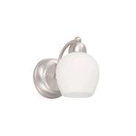 Lámpara pared Ariadna níquel satinado 1 luz E27 60W Ikelite, vista lateral con pantalla de vidrio blanco opalino