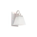 Lámpara pared Naomi níquel satinado 1 luz E27 60W Ikelite, vista lateral con pantalla de vidrio blanco opaco