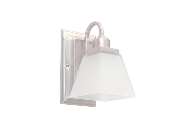 Lámpara pared Naomi níquel satinado 1 luz E27 60W Ikelite, vista lateral con pantalla de vidrio blanco opaco