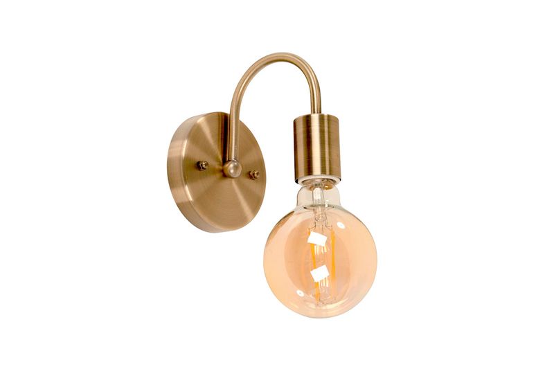 Lámpara de pared bronce antiguo 1 luz E27 60W Designers Lighting, detalle frontal con bombilla vintage encendida