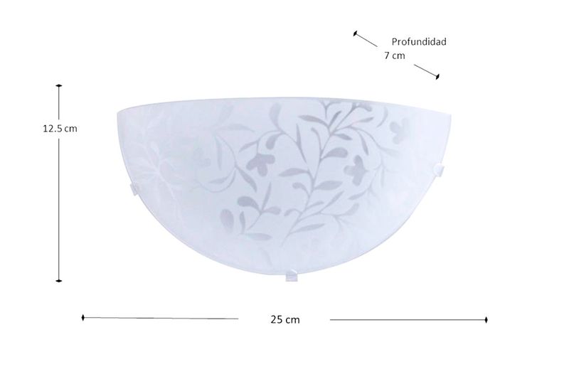 Lámpara semiplafón pared transparente/blanco 1 luz E27 60 W Ikelite, gráfico con medidas de 25 cm, 12.5 cm y 7 cm