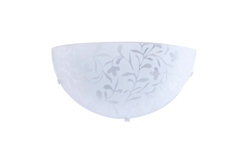 Lámpara semiplafón pared transparente/blanco 1 luz E27 60W Ikelite, detalle frontal de la pantalla con diseño floral