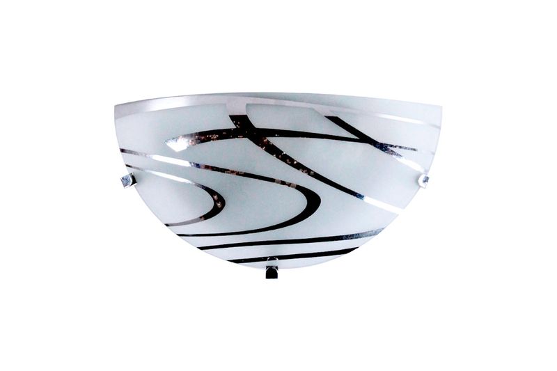 Lámpara semiplafón pared blanco 1 luz E27 60W Ikelite, vista frontal de la pantalla con diseños lineales negros