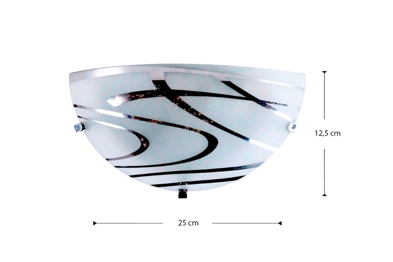 Lámpara semiplafón pared blanco 1 luz E27 60 W Ikelite, gráfico con medidas de 25 cm de ancho y 12,5 cm de alto
