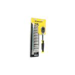 Juego de copas 1/2" + ratchet 1/2" 11 piezas Stanley, set completo organizado en empaque plástico con soporte amarillo