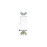 Interruptor Decora grado comercial 15A 120/277V blanco Leviton, vista frontal del dispositivo con sus soportes metálicos